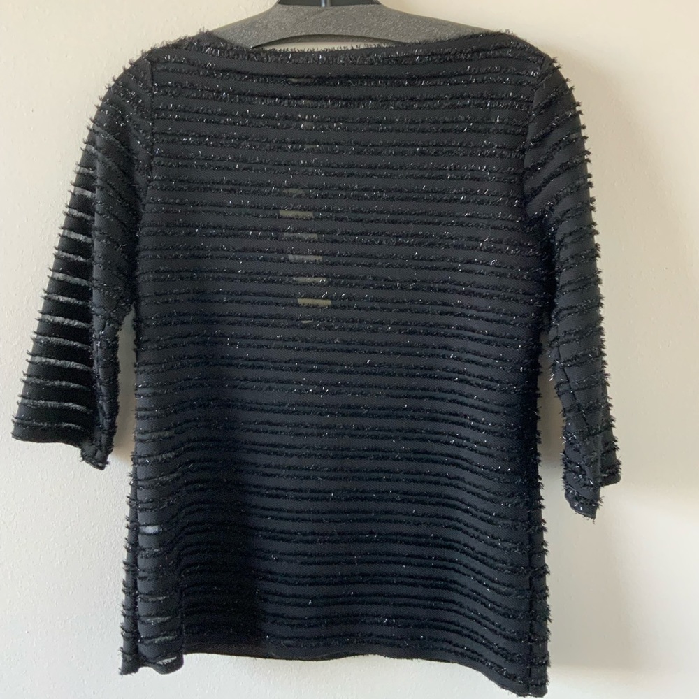 Italian made blue house with sheer paneling with a metallic yarn detail